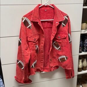 Red Corduroy Jacket with Football Patches